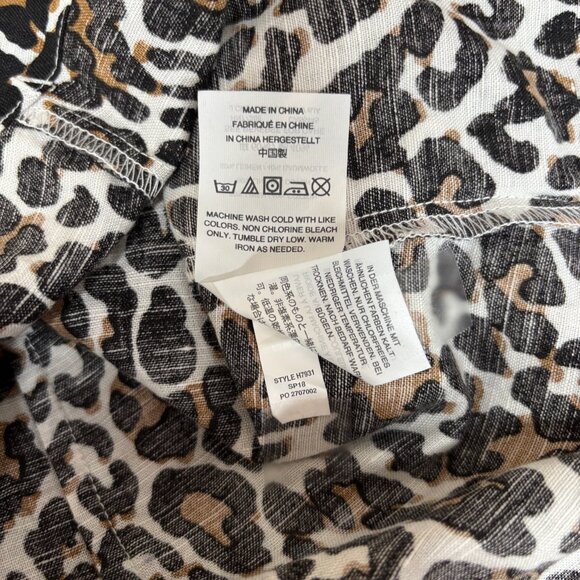 J Crew Womens Linen Cotton Leopard Print Slim Perfect Shirt Size XS Button - Picture 8 of 12